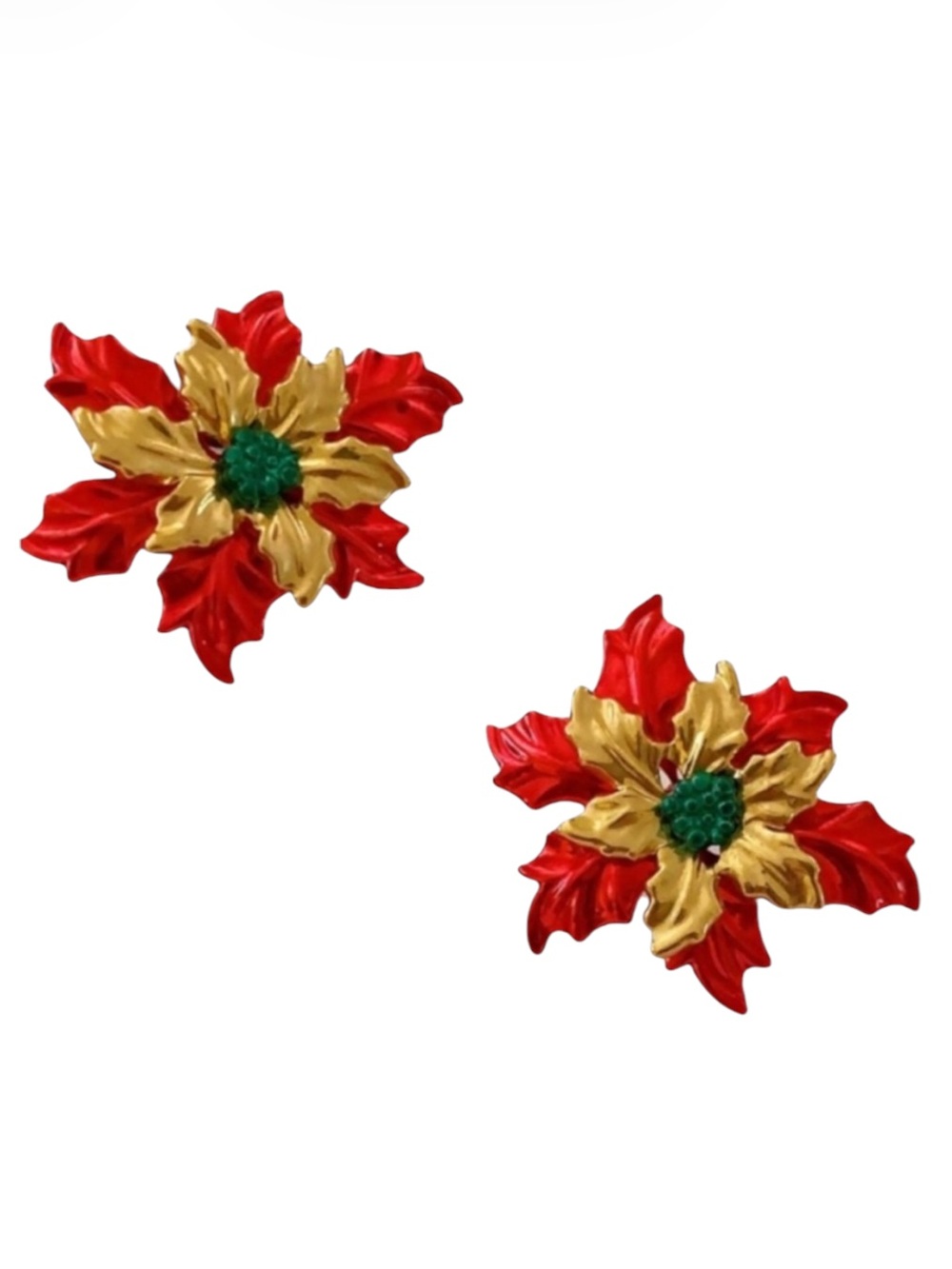 Vintage metallic red gold Christmas poinsettia earrings